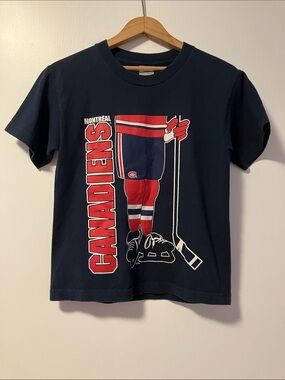 Kids Navy Blue Graphic Hockey Tee Canadiens Montréal Like New Unisex